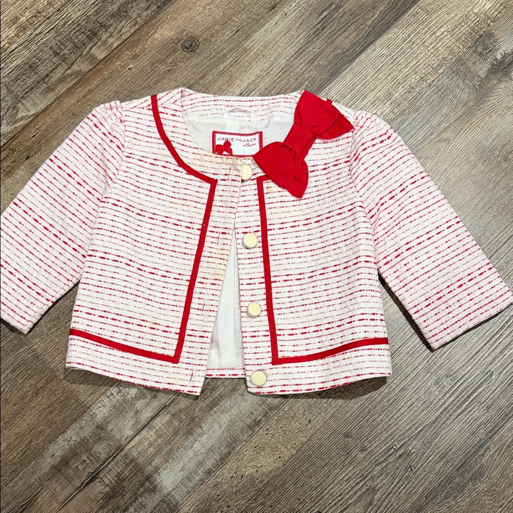 Janie and Jack Red and White Striped Jacket with Bow